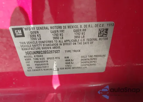 2014 Chevrolet Silverado 1500 1Lt from USA, damaged, VIN 3GCUKREC0EG287927